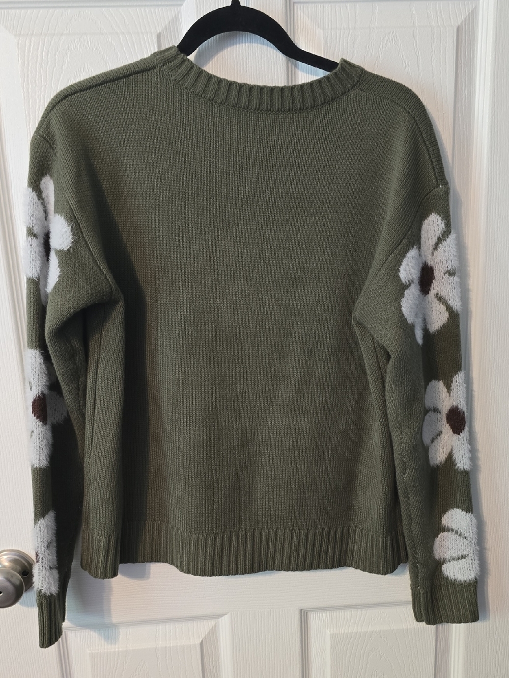 Olive Green Floral Sleeve Women's Sweater
